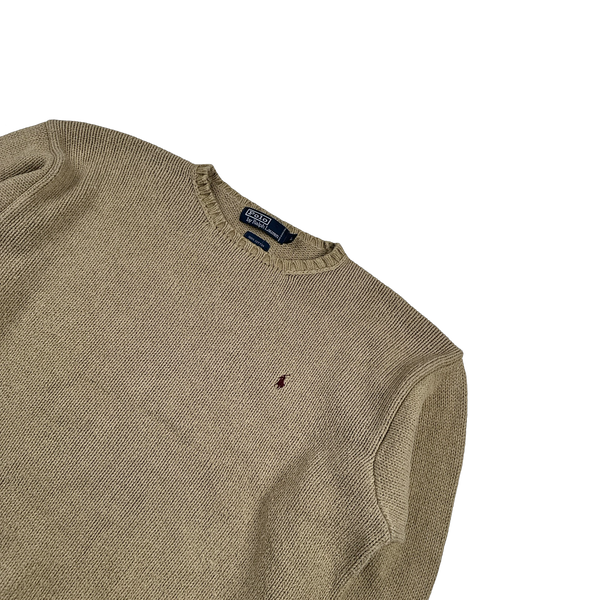Ralph Lauren Tan Knit Crewneck Jumper - Large