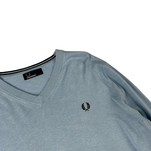Fred Perry Baby Blue V Neck Knit - Large