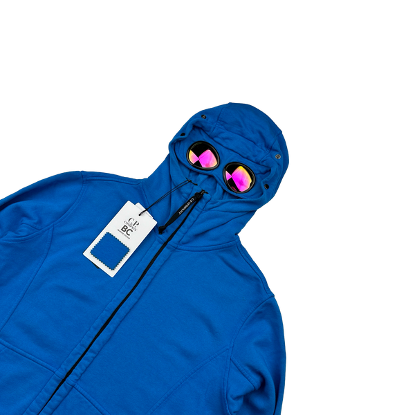 CP Company Bespoke Blue Goggle Cotton Zip Up Hoodie - Large