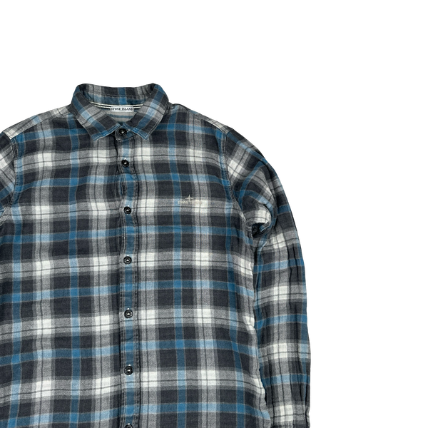 Stone Island 2011 Blue Cotton Plaid Buttoned Shirt - Medium