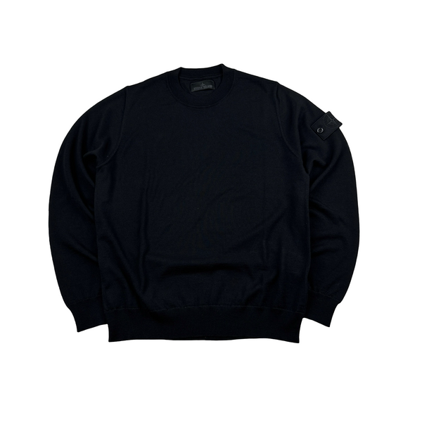 Stone Island 2024 Black Ghost Wool Light Knit Crewneck Jumper - Small