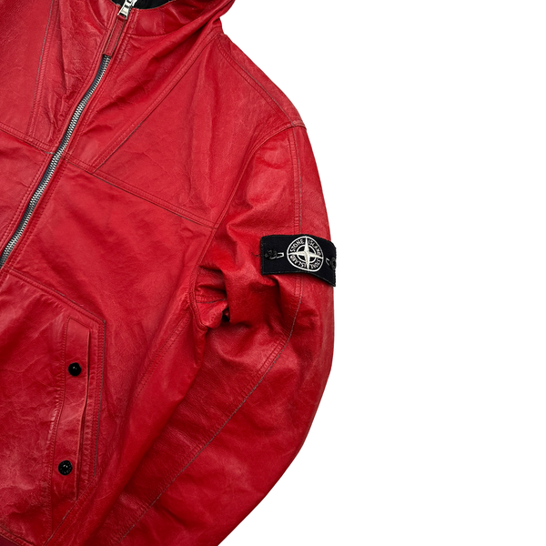 Stone Island 2010 Rare Crimson Red Leather Reversable Jacket - XL