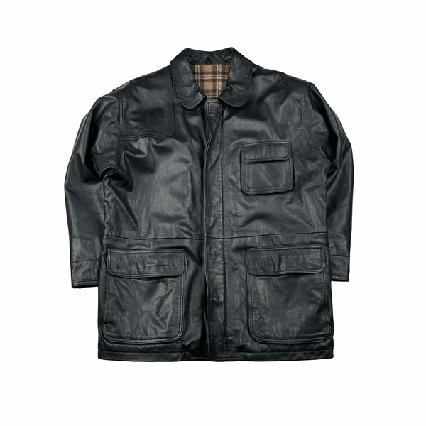 Ralph Lauren Black Wool Blend Lining Heavyweight Leather Jacket - Large