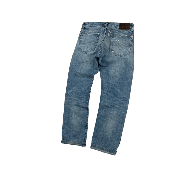 RRL Selvedge Denim Light Wash Ripped Jeans - Small