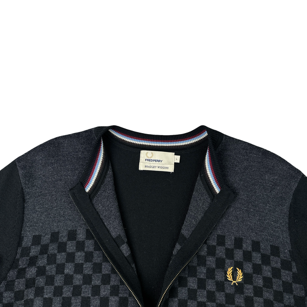 Fred Perry Black Grey Details Crewneck Zipped Knit - Large