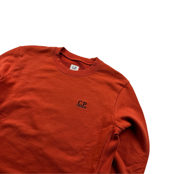 CP Company Orange Thick Cotton Spellout Crewneck Sweatshirt - Small