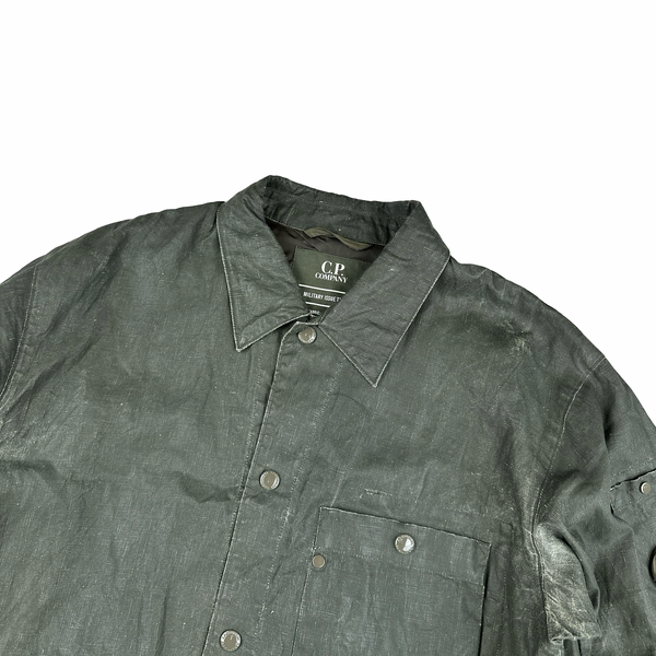 CP Company Khaki Plated Linen Lens Viewer Jacket - 3XL