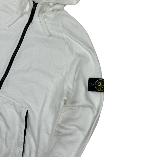 Stone Island 2022 White Zip Up Hoodie - Large
