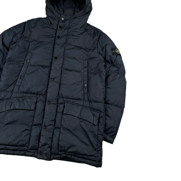 Stone Island 2013 Navy Long Crinkle Down Puffer Jacket - Large