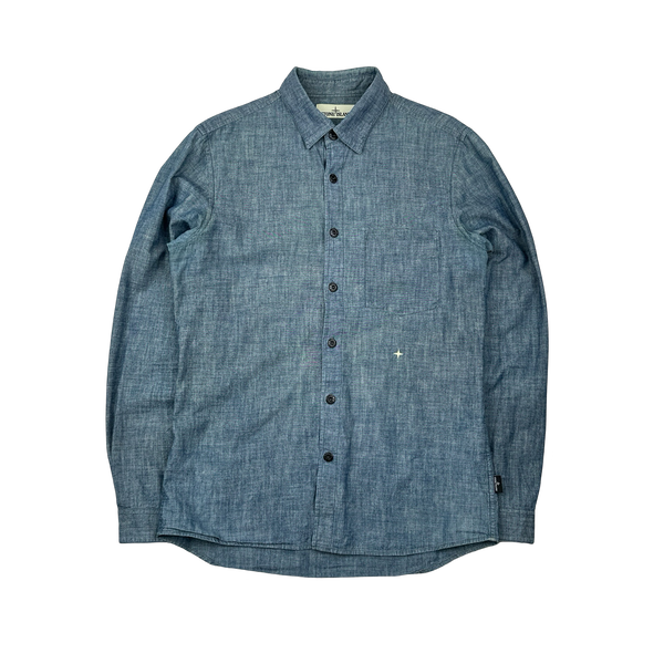 Stone Island 2019 Indigo Buttoned Denim Shirt - Medium