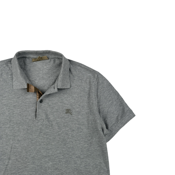Burberry Grey Nova Check Neckline Polo Shirt - Large