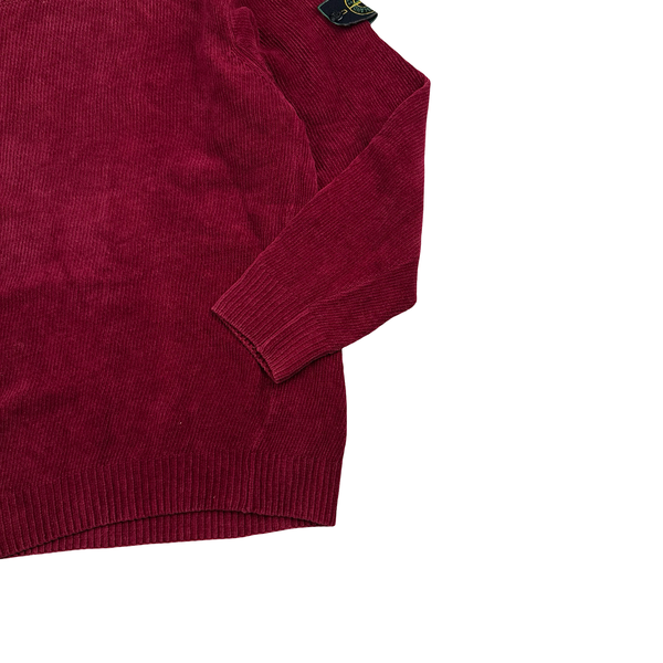Stone Island 1998 Red Chenille Knit Vintage Jumper - Medium