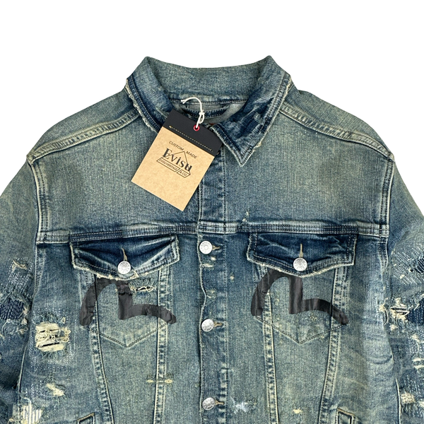 Evisu Multi Pocket Distressed Japanese Denim Jacket - Medium
