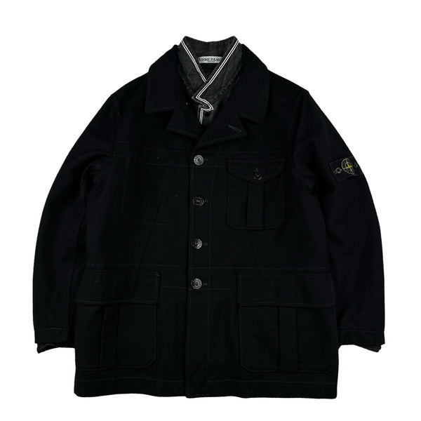 Stone Island 2008 Black Wool Lined Dutch Rope Duffle Jacket - XL