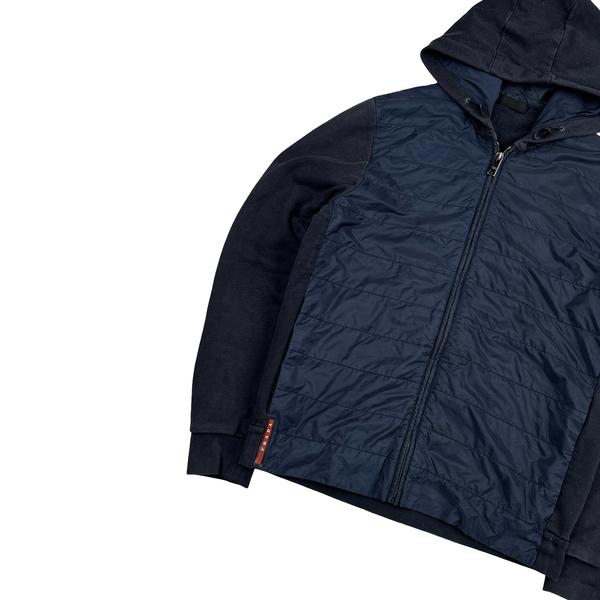 Prada Red Tab Hybrid Navy Quilted Cotton/Nylon Jacket - Large