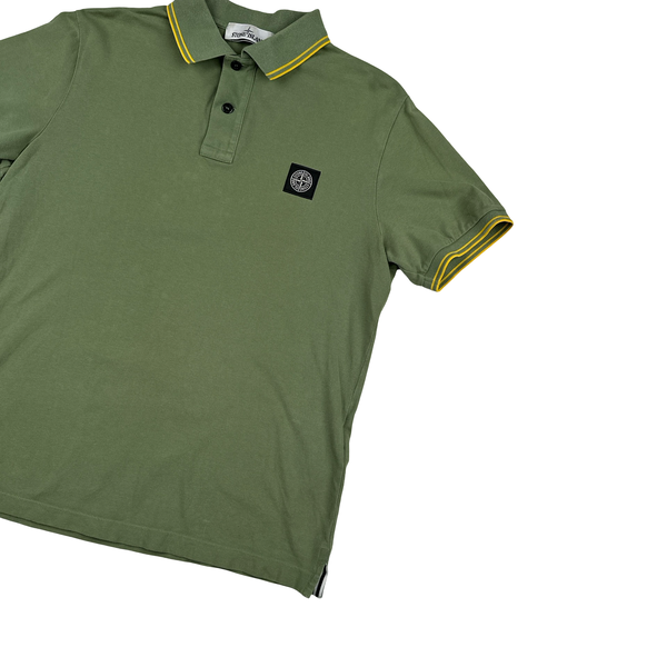 Stone Island 2018 Green Yellow Piping Polo Shirt - Large