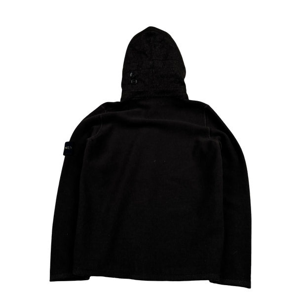 Stone Island 2006 Brown Knit Hooded Wool Buttoned Jumper - Small