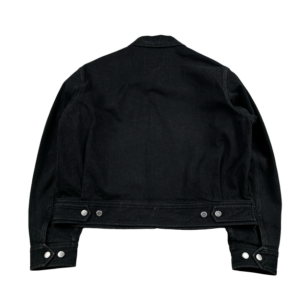 Prada Black Denim Triangle Plaque Collared Jacket - Medium