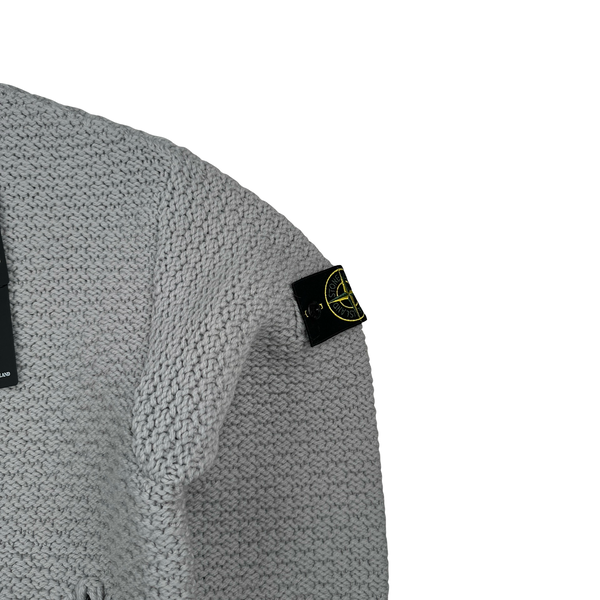 Stone Island 2025 Grey Zipped Wool Organic Chenille Knit Jumper