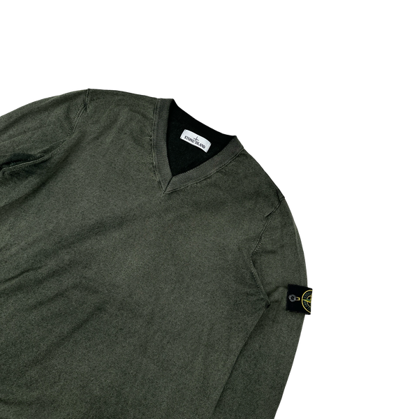 Stone Island 2017 Green Hand Sprayed V-Neck Knit Jumper - XXL