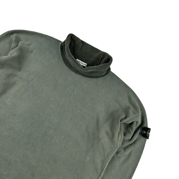 激レア！1995s STONE  VINTAGE SWEAT Stone Island Vintage 1995 Green Chenille Neck Cotton Vintage Roll