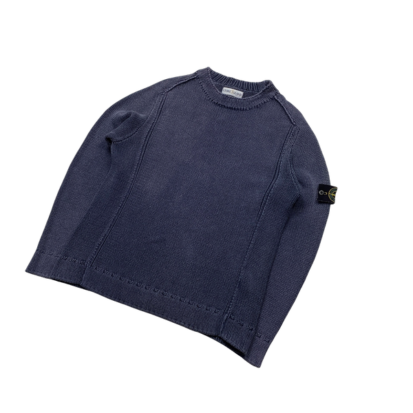 Stone Island Blue Vintage Heavy Knit Jumper - Medium