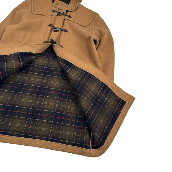 Barbour Tan Cashmere Blend Tartan Lined Duffle Coat - Large