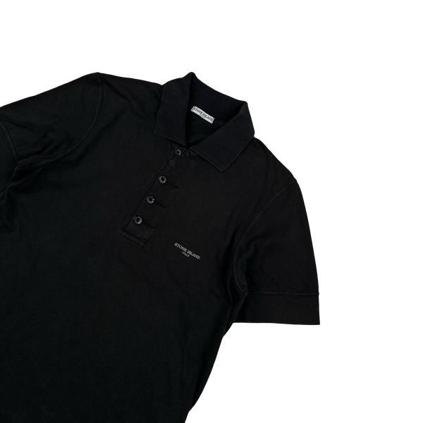Stone Island 2006 Black Vintage Spellout Cotton Polo - Small