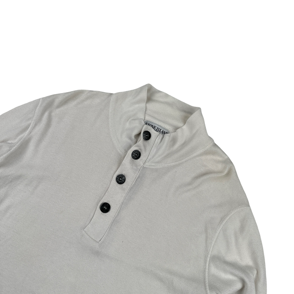 Stone Island 2008 White Cotton Buttoned High Neck Pullover - XXL