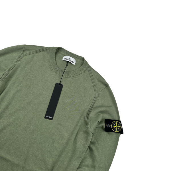 Stone Island 2019 Green Fine Knit Cotton Crewneck Jumper - Small