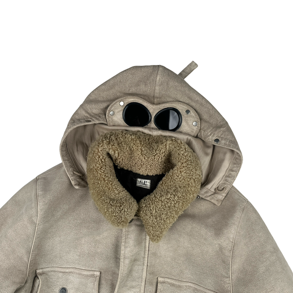 CP Company Beige Sherling Collar Moleskin Multi Pocket Goggle Jacket - XL