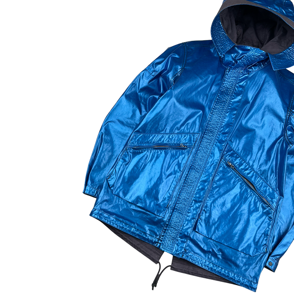 Stone Island Reversible Electric Chrome Blue Spaceman Raso Gommato Jacket - Small