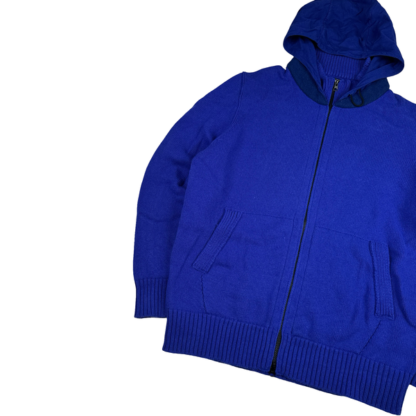 Stone Island 2014 Electric Blue Wool Knitted Hoody Jumper - 3XL