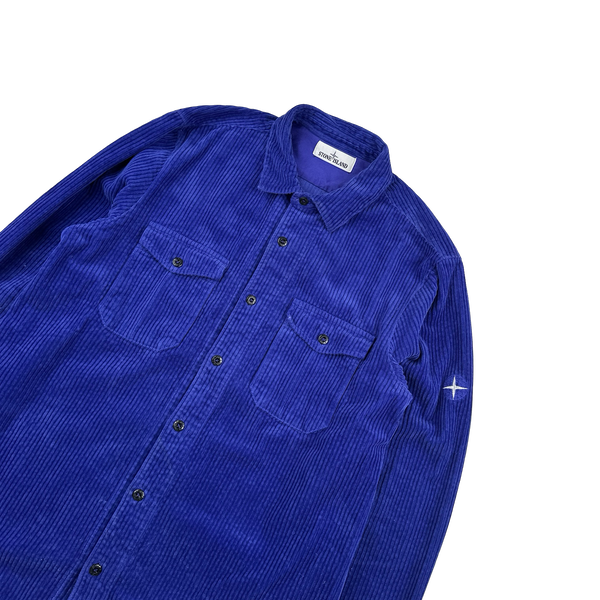 Stone Island 2021 Blue Thick Jumbo Corduroy Overshirt - Large
