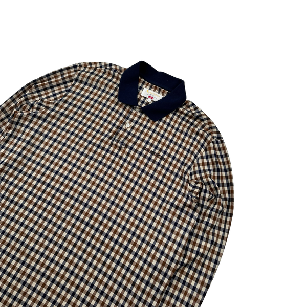 Aquascutum X Supreme Classic Checked Longsleeve Spellout Polo Shirt - Large
