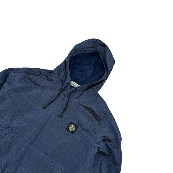 Stone Island 2020 Periwinkle 3D Effect Nylon Metal Poplin Pullover Hoodie - Small