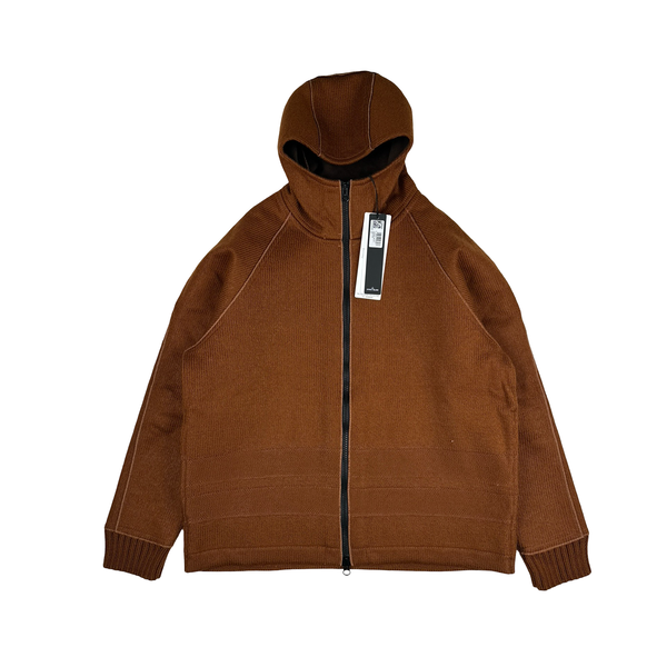 Stone Island 2025 Marina Brown Felted Wool Woven Knit Zipped Jacket - Large