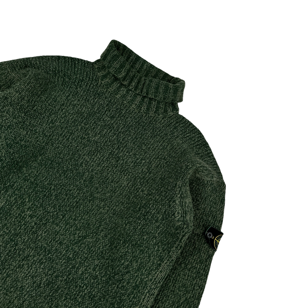 Stone Island 1997 Green Knitted Angora Wool Blend Vintage Roll Neck Jumper- XL