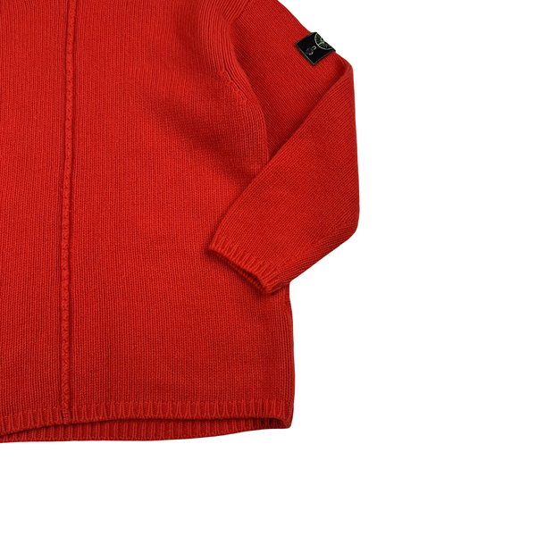 Stone Island 1997 Red Knitted Wool Vintage Roll Neck Jumper - Large