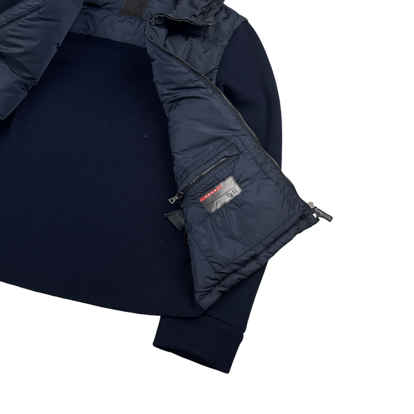 Prada Red Tab Wool Hybrid Navy Down Filled Jacket - XL