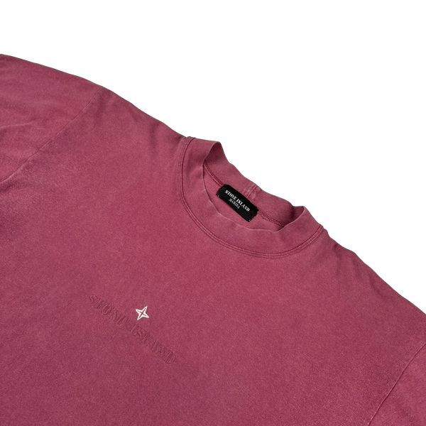 Stone Island Marina Vintage 80's Cotton Pink Spellout Embroidery T Shirt - Large