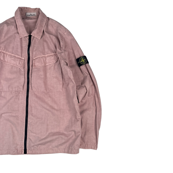 Stone Island 2022 Pink Brushed Cotton Zipped Overshirt - XL