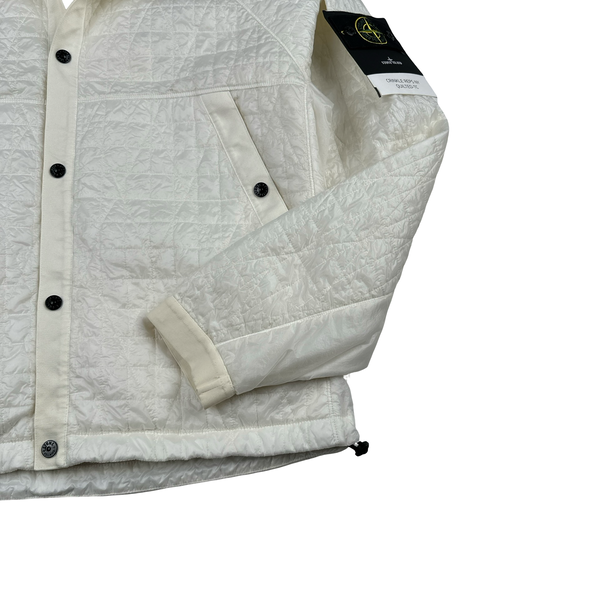 Stone Island 2025 White Garment Dyed Crinkle Reps Knitted Hood NY Quilted TC Jacket - Large