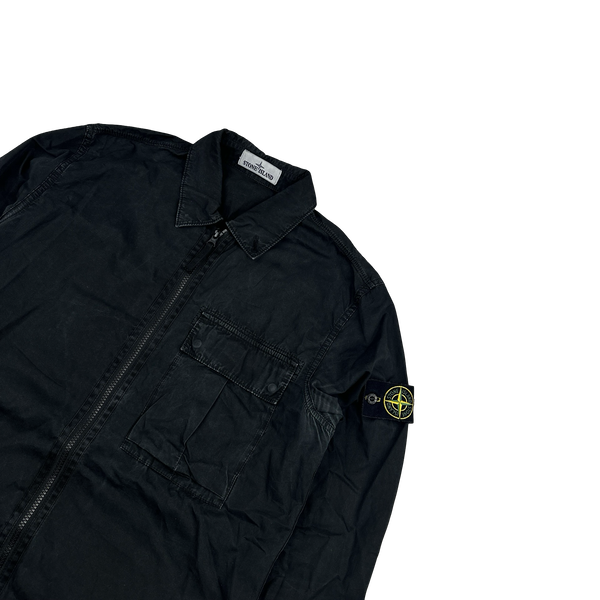 Stone Island 2019 Black Cotton Garment Dyed Overshirt - Medium