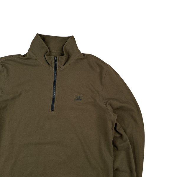 CP Company Khaki Cotton Quarter Zip Jumper - Large