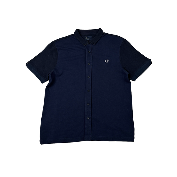 Fred Perry Navy Two Tone Short Sleeve Polo Shirt - Large