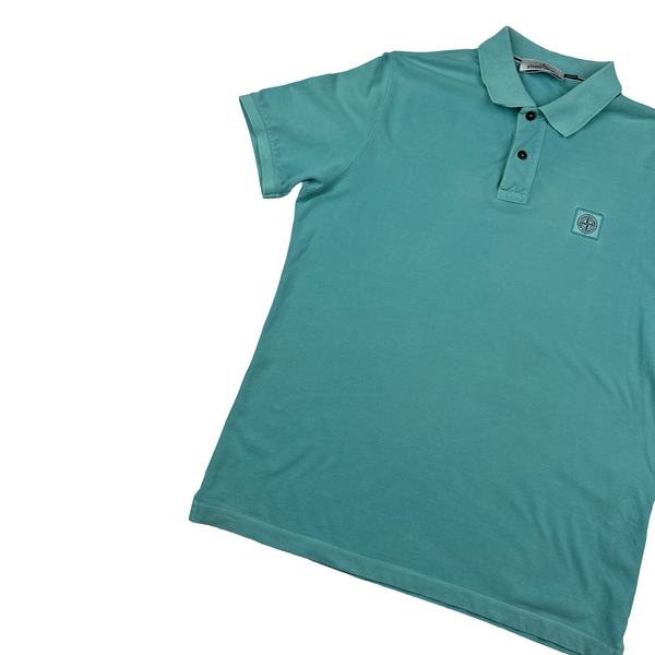 Stone Island 2022 Aqua Blue Cotton Polo Shirt - XL