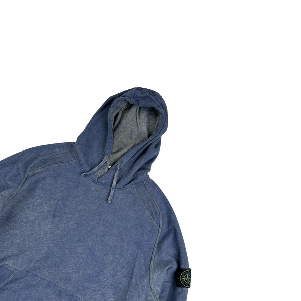 Stone Island 2021 Blue Cotton Dust Treatment Hoodie - Medium