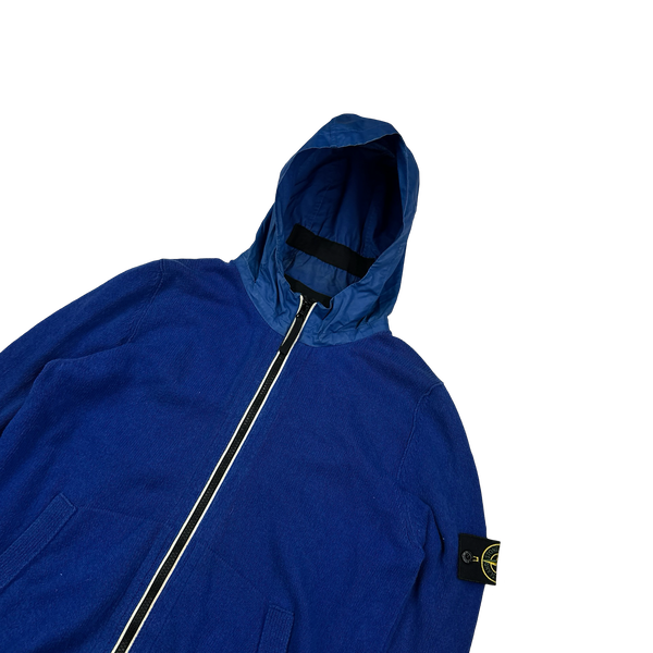 Stone Island 2012 Blue Cotton Knit Mussola Hood Zipped Hoodie - Medium
