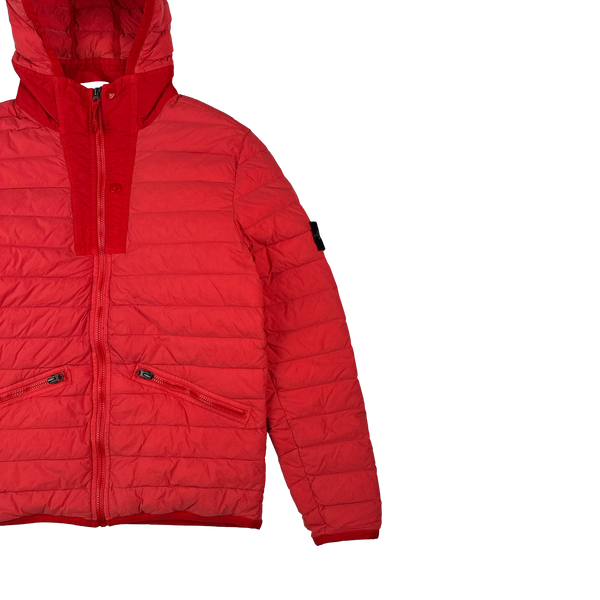 Stone Island 2019 Red Loom Woven Down Chambers Stretch Nylon TC Jacket - Medium